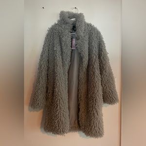 Wild Fable faux fur teddy coat in grey blue - medium - NWT